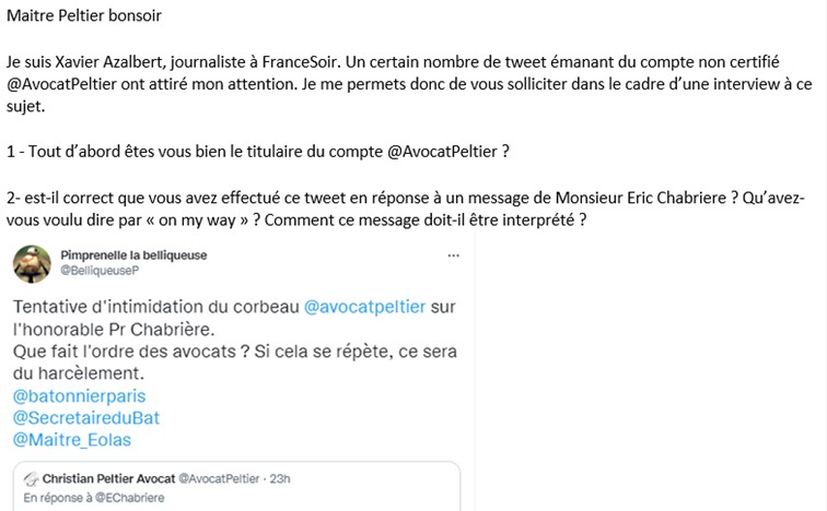 Harcelosphere 3 - Avocat Me Peltier contacté par FranceSoir