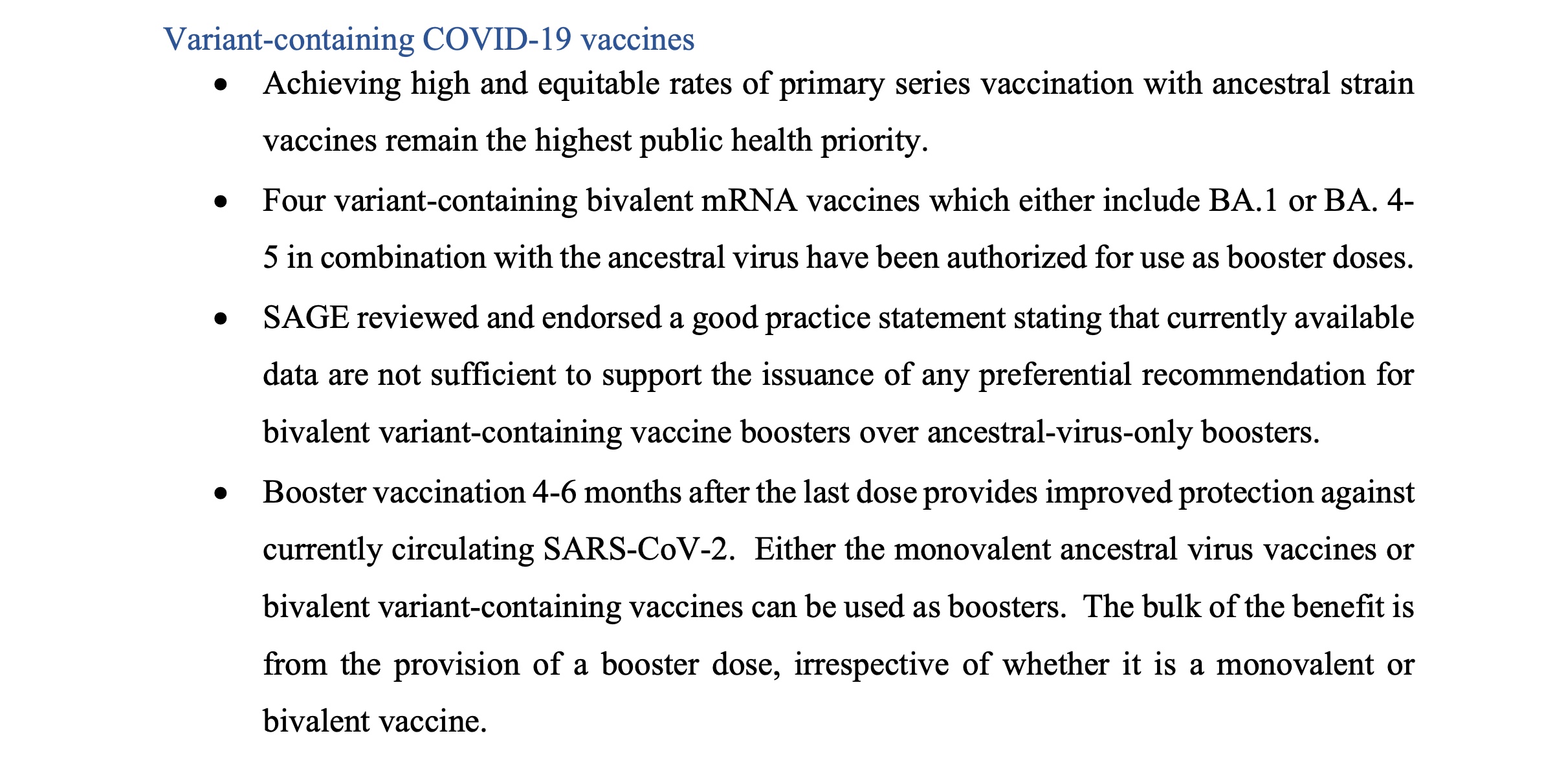 L'OMS ne recommande pas les vaccins bivalents