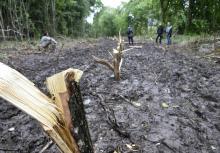 Des opposants au projet Cigéo sont réunis dans un bois près de Bure (Meuse), le 21 juin 2016