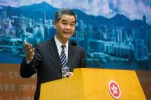 Le chef du gouvernement de Hong Kong , Leung Chun-ying, devant le Conseil législatif, le 18 janvier 