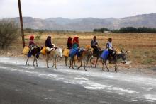 Des enfants ramènent de l'eau potable dans leur village, près d'Hodeidah, le 20 février 2017