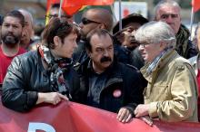 Jean-Claude Mailly (FO), Philippe Martinez (CGT) et Bernadette Groison (FSU), à Nantes, le 7 septemb