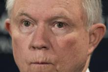 Jeff Sessions le 13 juillet 2017 lors d'une conférence de presse au Département de la justice à Wash