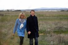 Emmanuel et Brigitte Macron au Touquet (Pas de Calais), le 22 avril 2017