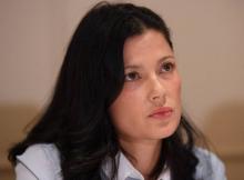 L'actrice norvégienne Natassia Malthe en conférence de presse le 25 octobre à New York