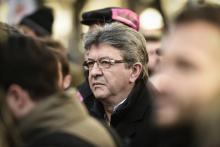 Le dirigeant de La France insoumise Jean-Luc Mélenchon lors d'un rassemblement, le 12 février 2018 à Paris