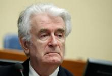 L'ex-chef politique des Serbes de Bosnie Radovan Karadzic, lors d'une audience devant le Mécanisme pour les tribunaux pénaux internationaux (MTPI) de l'ONU,le 24 avril 2018 à La Haye