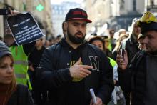 Eric Drouet lors d'une manifestation des "gilets jaunes" à Paris le 16 février 2019