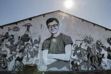 Une fresque représentant un portrait de Steve Canico, disparu depuis le 21 juin 2019 prise en photo à Nantes le 29 juillet 2019