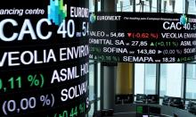 Salle de contrôle d'Euronext, l'opérateur de la Bourse de Paris, à La Défense, le 27 avril 2018