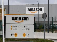 L'entrée du centre logistique Amazon de Lauwin-Planque, près de Douai (Nord), le 4 mars 2019