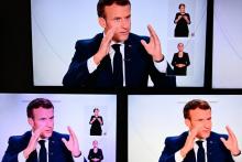 Emmanuel Macron lors d'un entretien télévisé à l'Elysée sur la situation du Covid-19 en France, à Paris le 14 octobre 2020