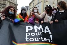 Des manifestantes brandissent une pancarte pro-PMA le 30 janvier 2021 à Angers