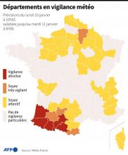 Le gave d'Oloron gonflé par les pluies, le 10 janvier 2022 à Oloron