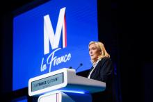 La candidate du RN à la présidentielle Marine Le Pen lors d'un meeting à Vallauris, dans le sud de la France, le 11 février 2022