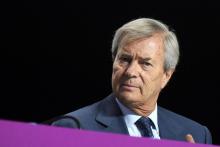 Vincent Bolloré le 19 avril 2018 lors d'une réunion du groupe Vivendi à Paris