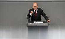 Le chancelier allemand Olaf Scholz au Bundestag (chambre basse du parlement), le 7 septembre 2022, à